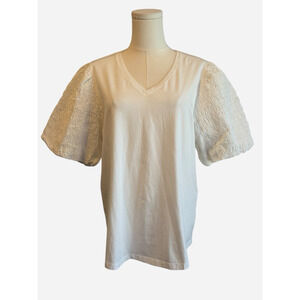 Chico's Puff Sleeve Top Blouse Womens Size 2 Large White Whimsiy Fairy Ethereal
